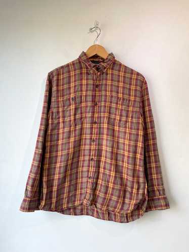 LL Bean Maroon & Yellow Plaid Flannel Shirt