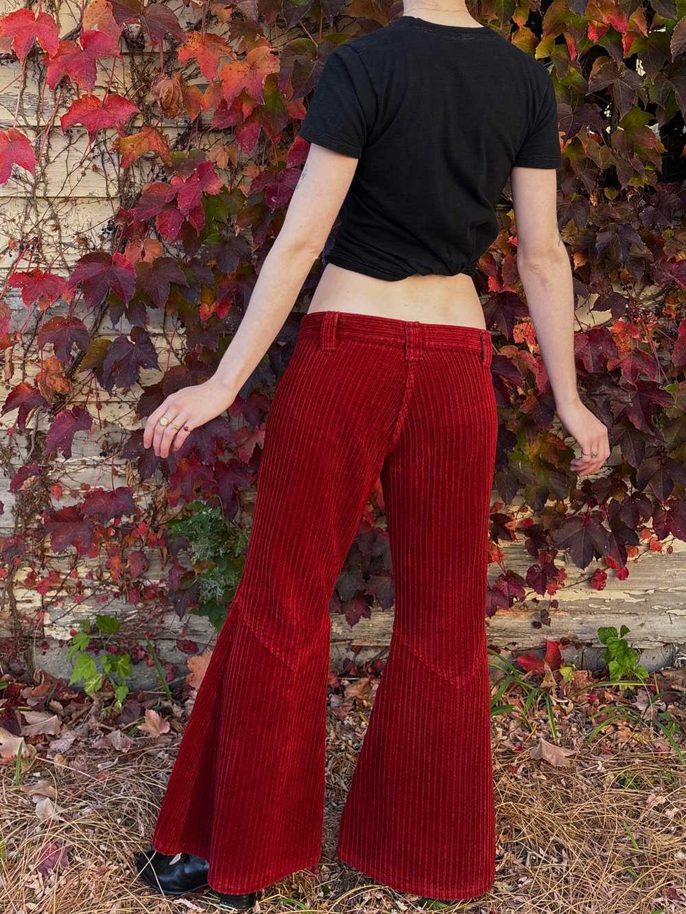 1970s Dark Red Corduroy Pants Wide Leg Bell Bottom - image 12