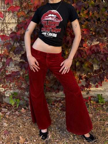 1970s Dark Red Corduroy Pants Wide Leg Bell Bottom - image 1