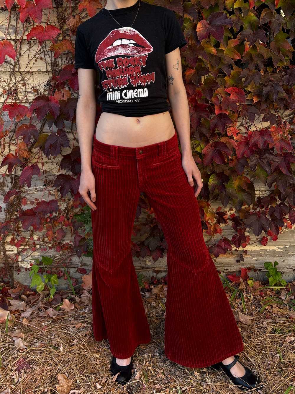 1970s Dark Red Corduroy Pants Wide Leg Bell Bottom - image 6