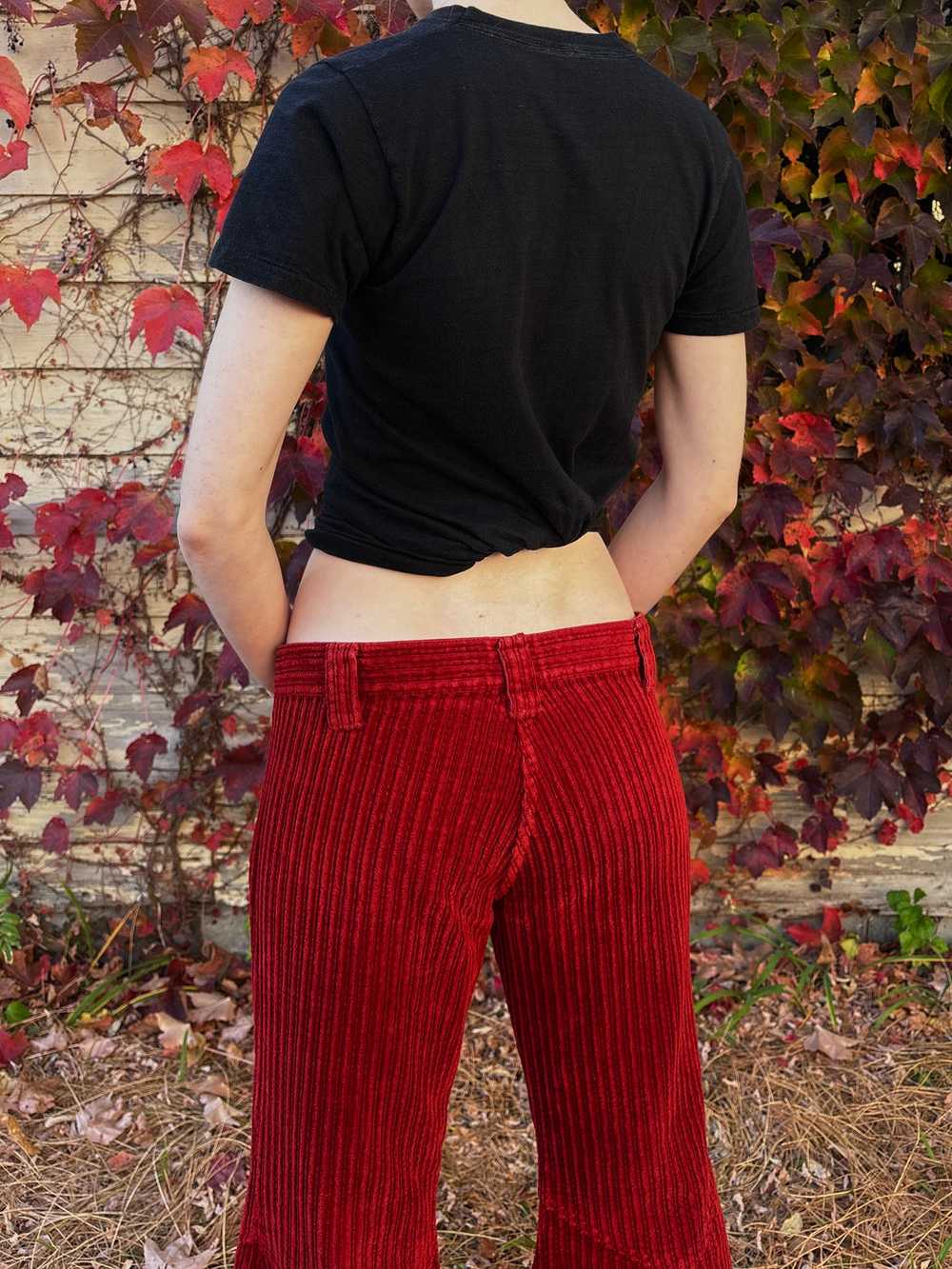 1970s Dark Red Corduroy Pants Wide Leg Bell Bottom - image 9