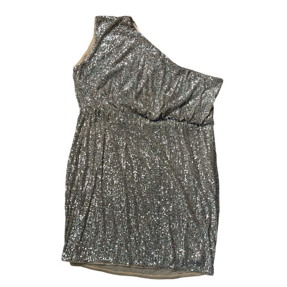 Adrianna Papell Plus One Shoulder Gold Sequin Par… - image 8