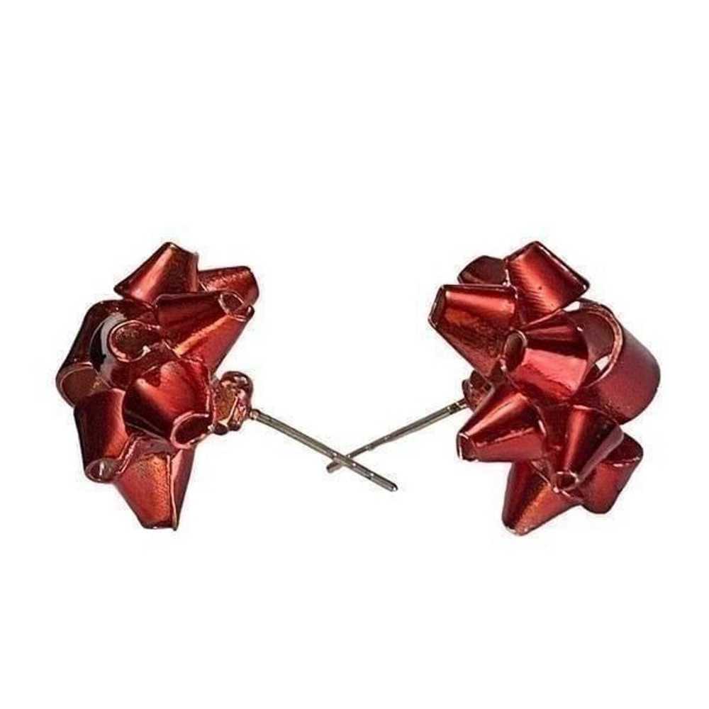 Vintage Red Christmas Present Bow Earrings for Pi… - image 2