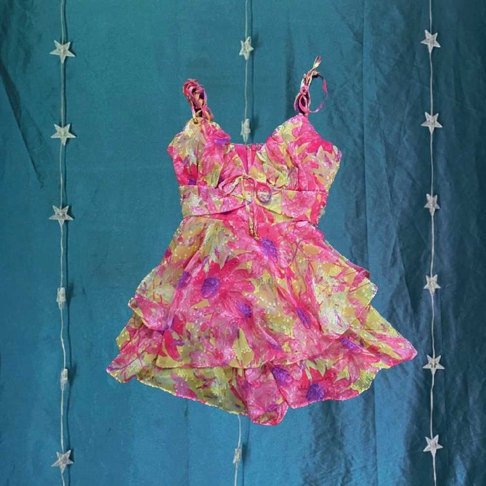 Pink Multi-colored Floral Romper with Ruffles - image 3