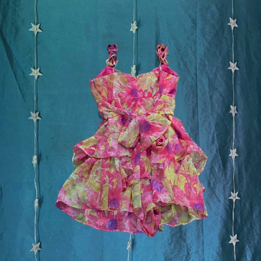 Pink Multi-colored Floral Romper with Ruffles - image 4