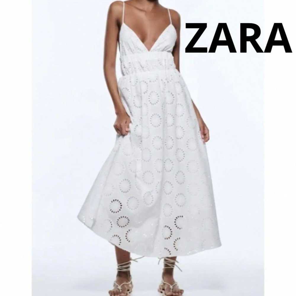 ZARA Embroidered Lace Dress Cotton Lace Long Dres… - image 1