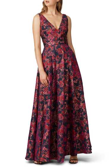 Badgley Mischka Pink Floral Jacquard Gown