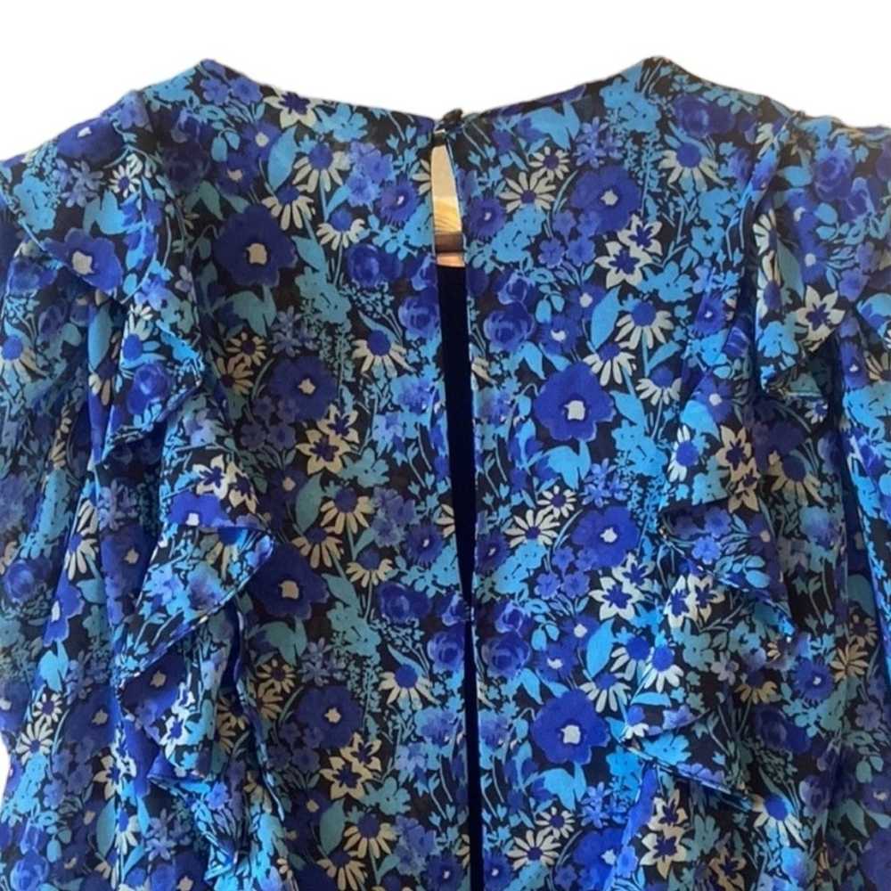 Zara Chiffon Blue Floral Mini Drape Keyhole Back … - image 10