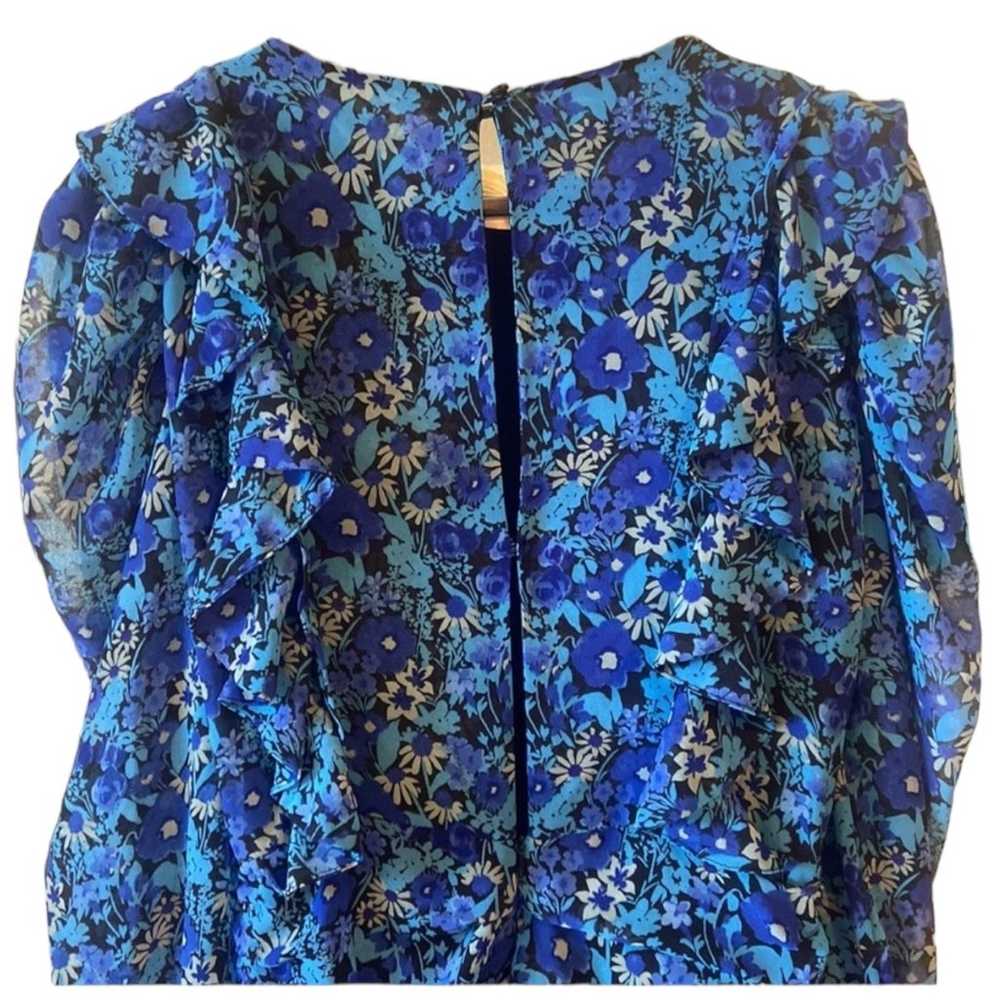 Zara Chiffon Blue Floral Mini Drape Keyhole Back … - image 6