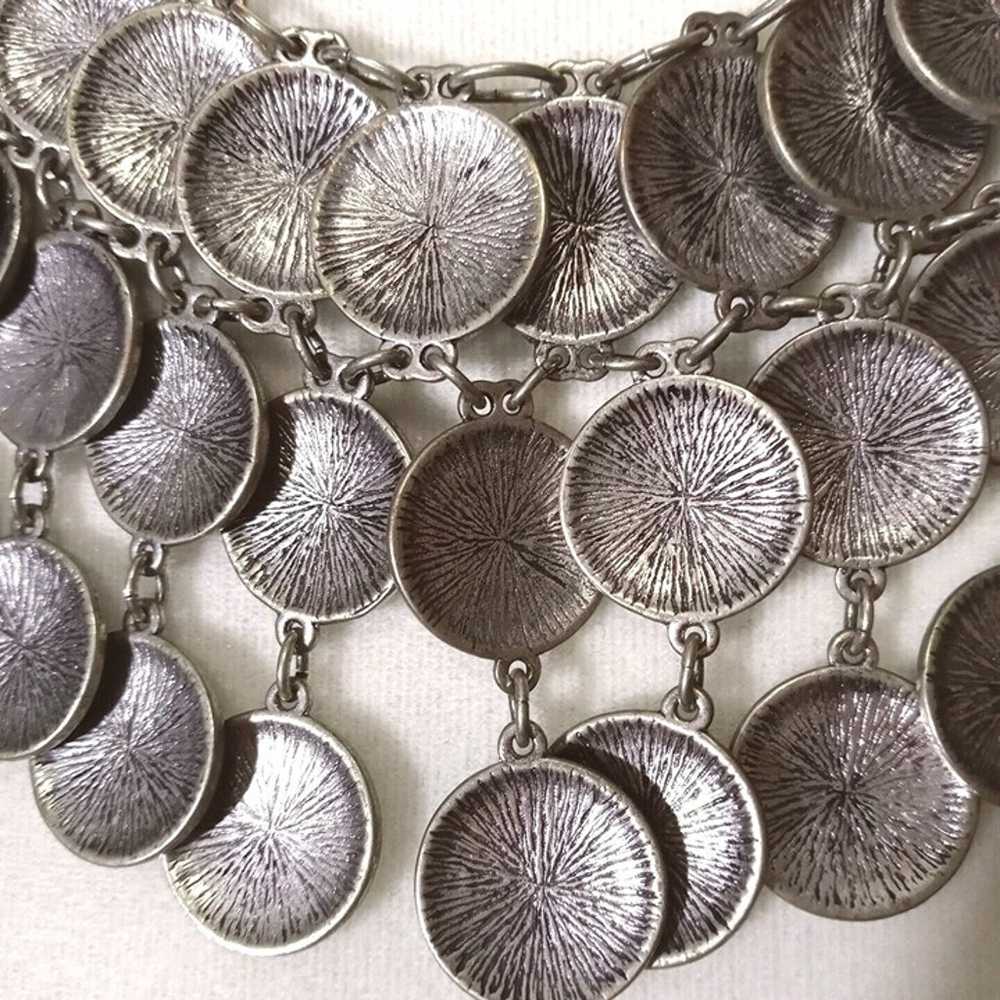 Vintage 70s Boho Bib Statement Necklace Silver To… - image 3