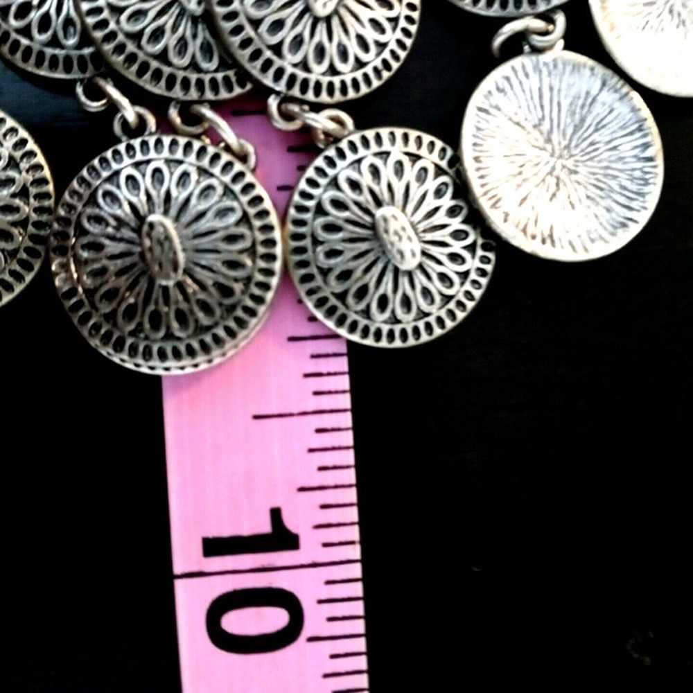 Vintage 70s Boho Bib Statement Necklace Silver To… - image 6