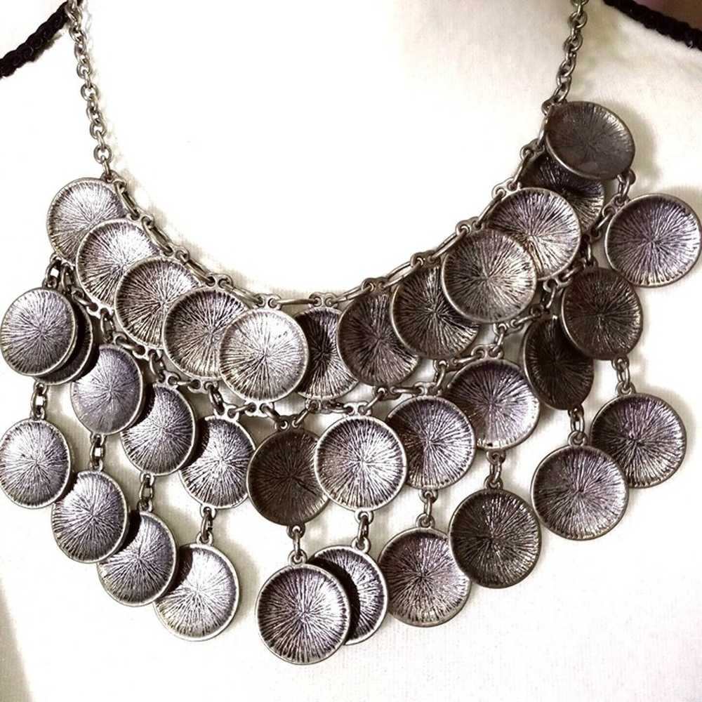 Vintage 70s Boho Bib Statement Necklace Silver To… - image 8