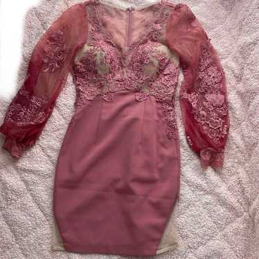 Robe de Fleur Glossy Sheer Pink Long Sleeve Dress… - image 1