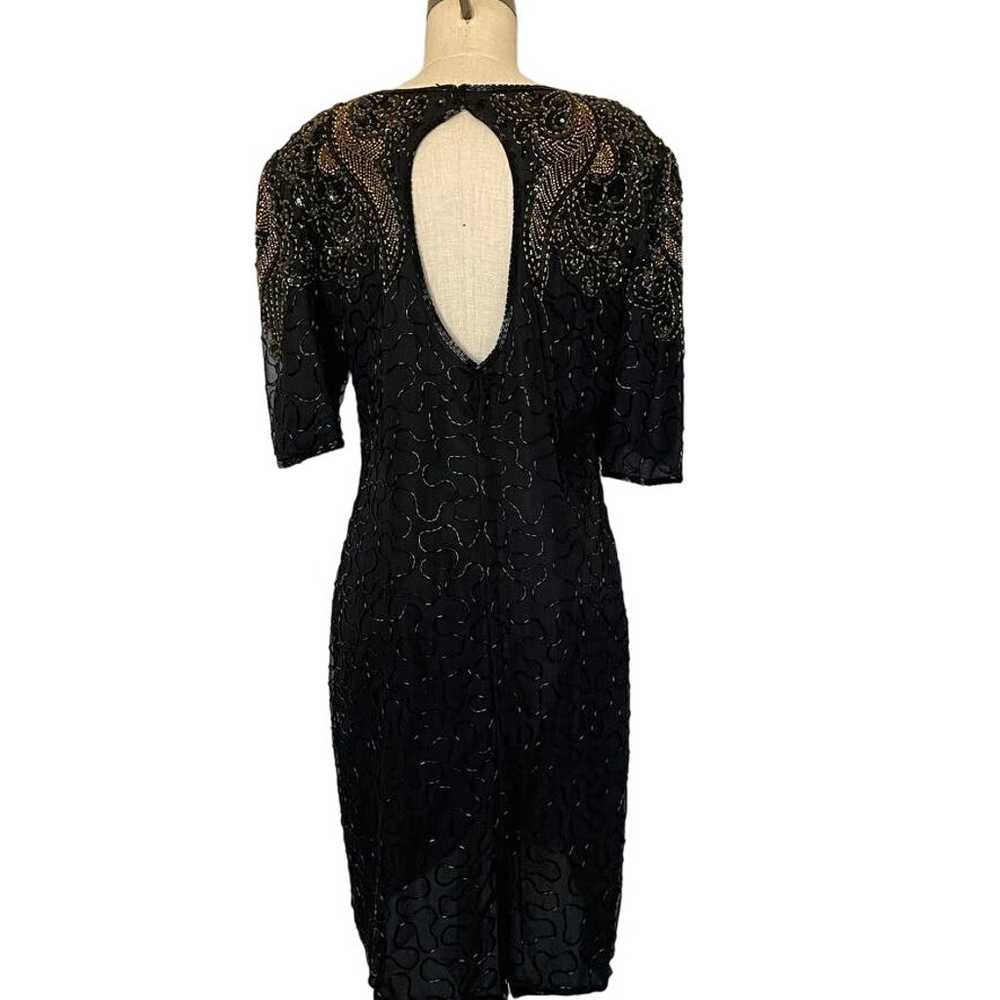 Vintage Black Gold Beaded Open Back Dress - image 3