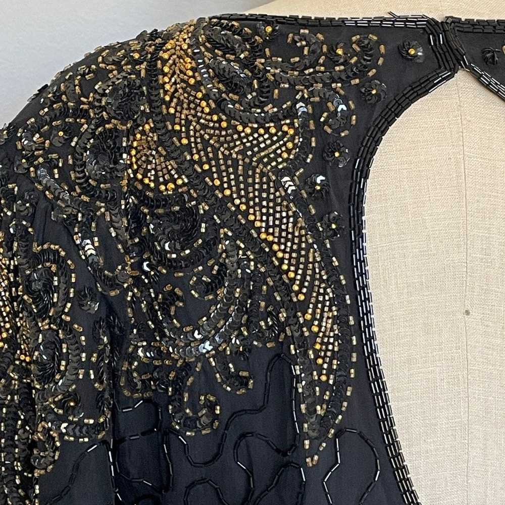 Vintage Black Gold Beaded Open Back Dress - image 5