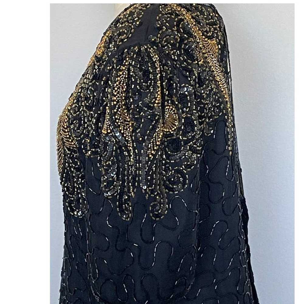 Vintage Black Gold Beaded Open Back Dress - image 8