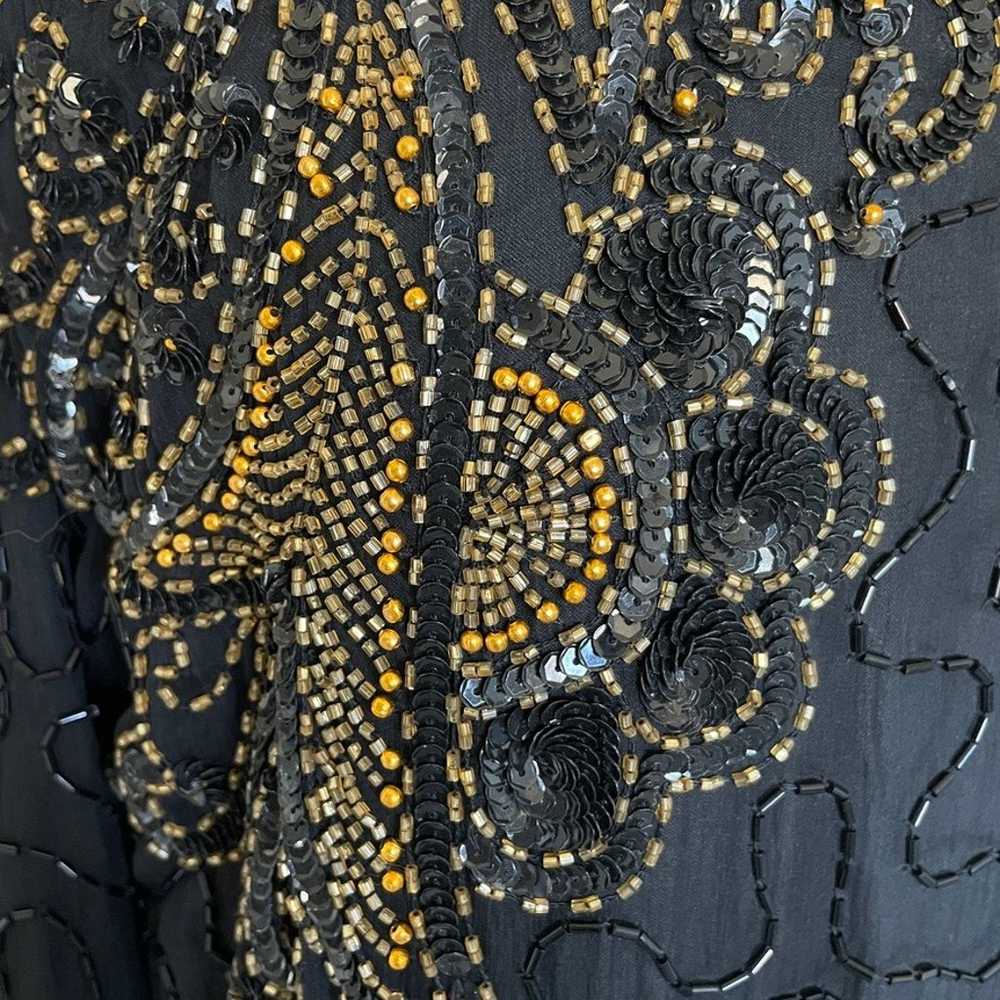 Vintage Black Gold Beaded Open Back Dress - image 9