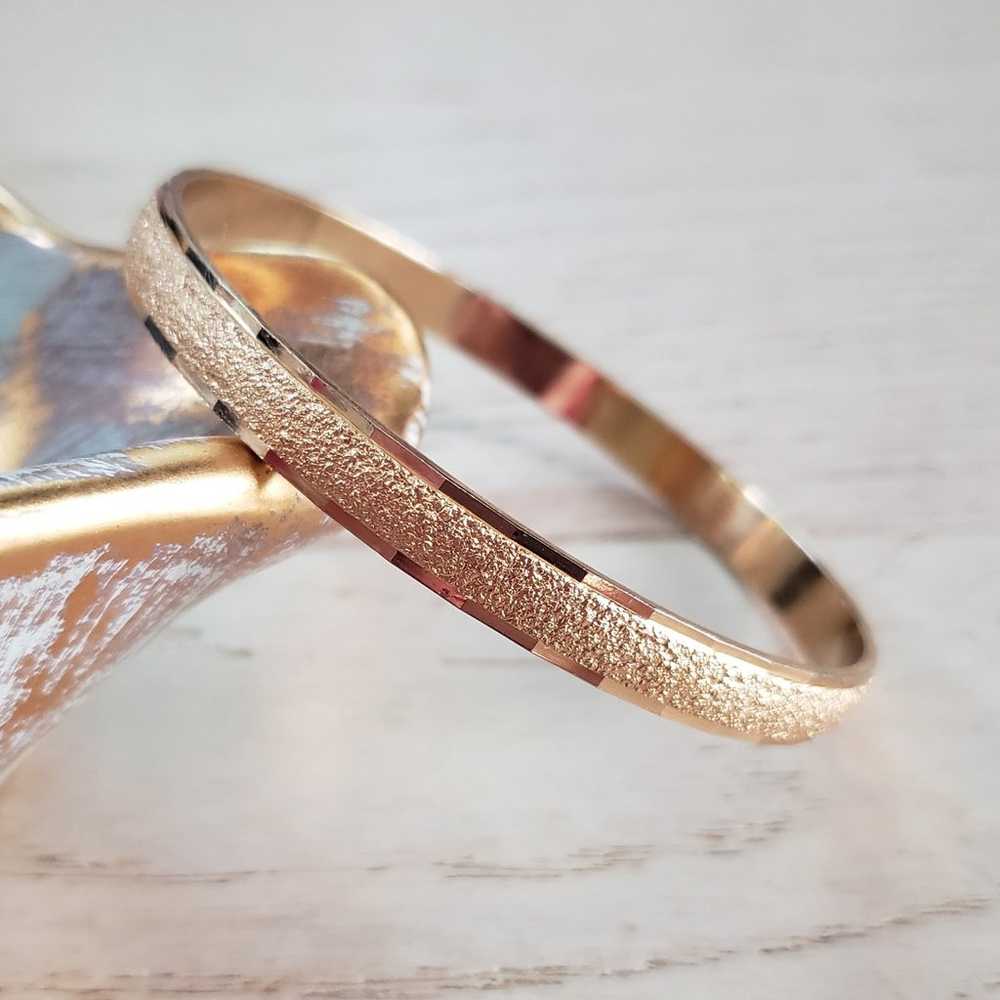 Vintage Monet L Gold Tone Textured Bangle - image 2