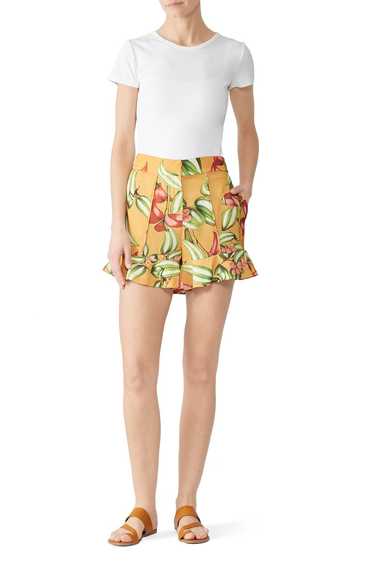 PatBO Yellow Floral Ruffle Hem Shorts