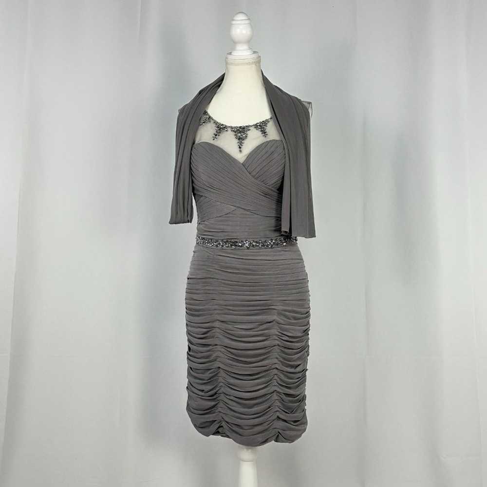 Rina Di Montella Elegant Gray Beaded Ruched Mini … - image 1