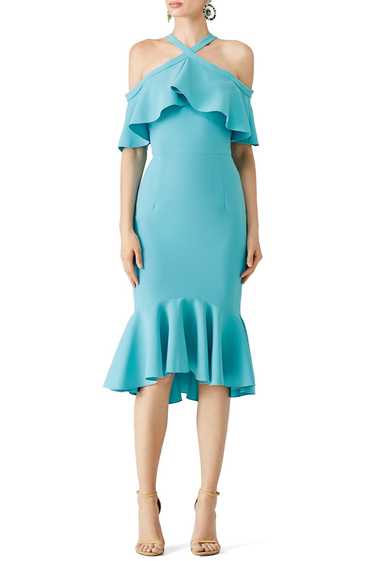 Christian Siriano Blue Cold Shoulder Ruffle Dress