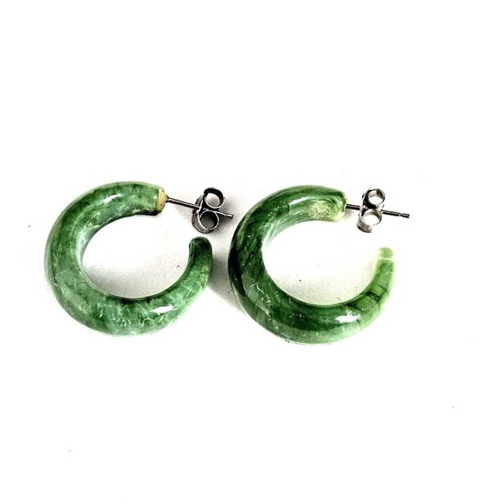 Vintage Green Lucite Retro Hoop Pierced Earrings - image 1