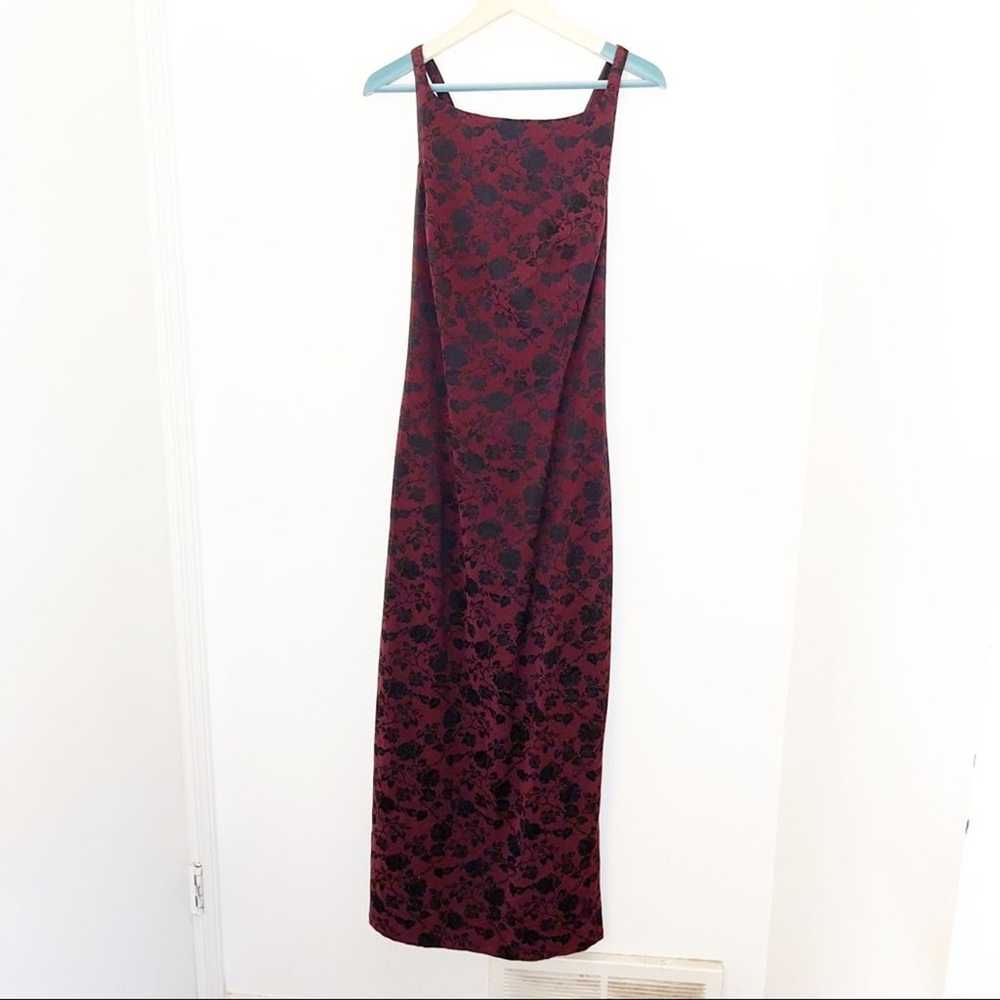 Vintage A-List Wrapper Gothic Burgundy Floral Maxi - image 1