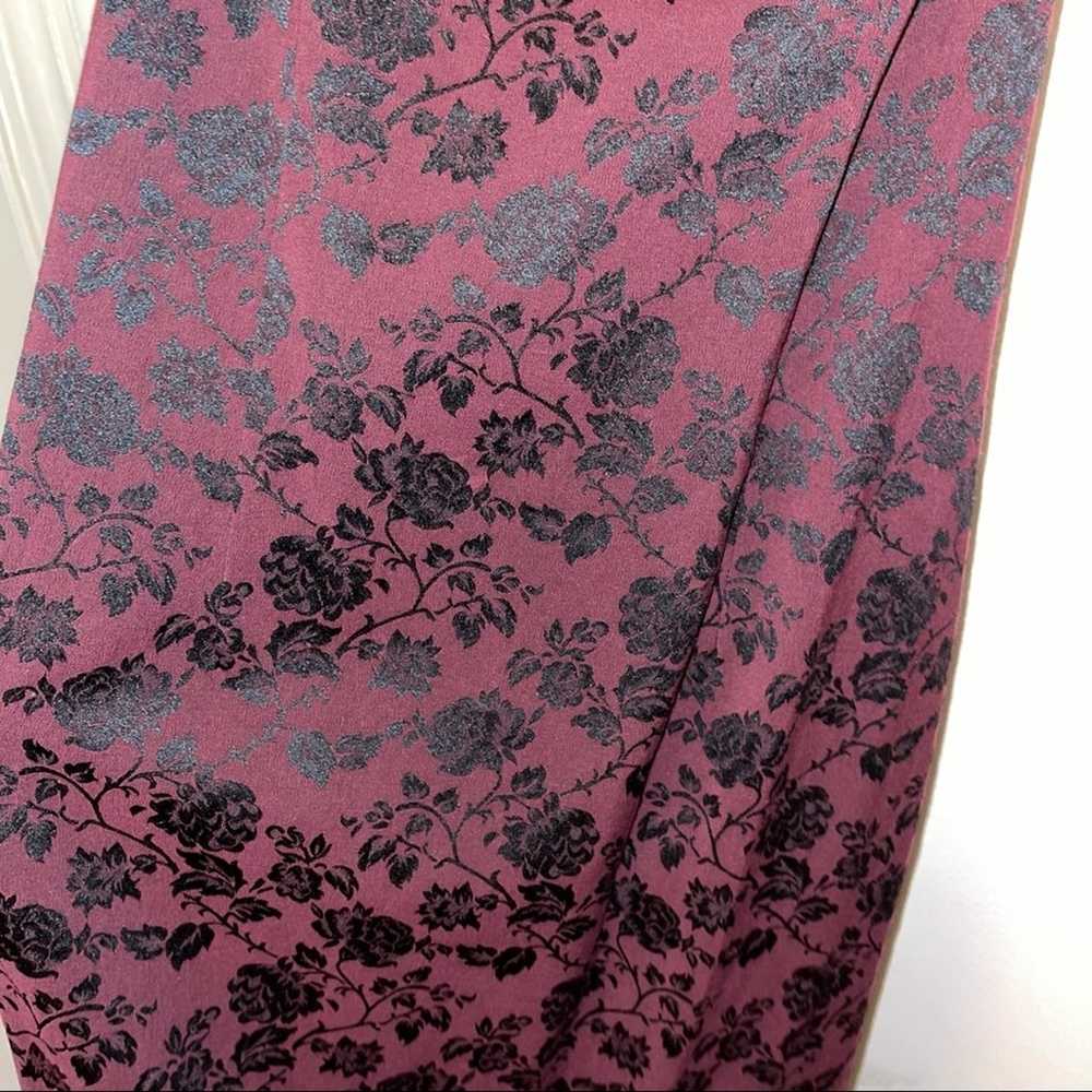 Vintage A-List Wrapper Gothic Burgundy Floral Maxi - image 3