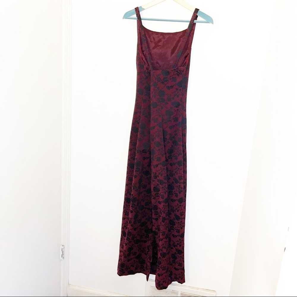 Vintage A-List Wrapper Gothic Burgundy Floral Maxi - image 4