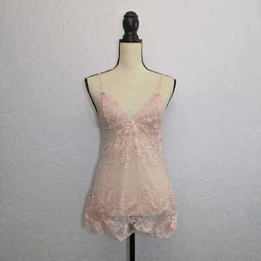 Pink lace mini chemise slip dress