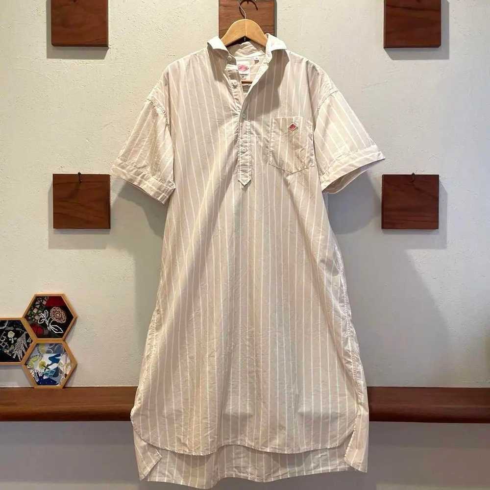 Danton Beige Stripe Short Sleeve Shirt Dress - image 1