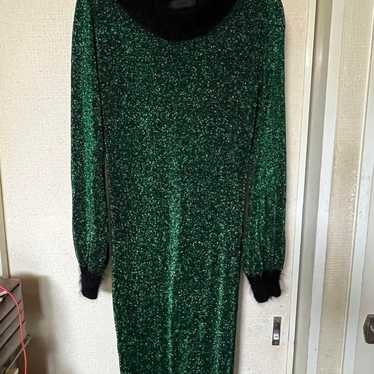 JO NO FUI Green Glitter Dress Long Sleeve