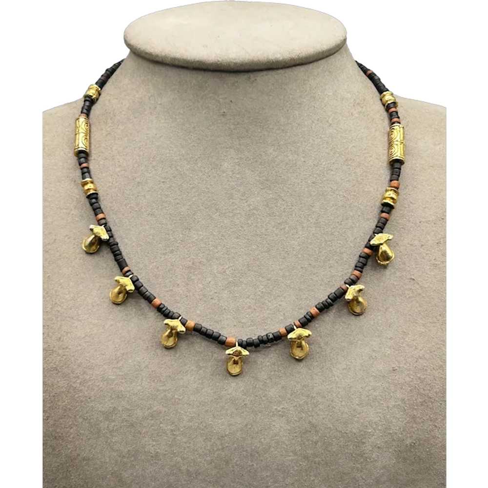 Ethnic Beaded Necklace with Gold Tone Critters Fr… - image 1