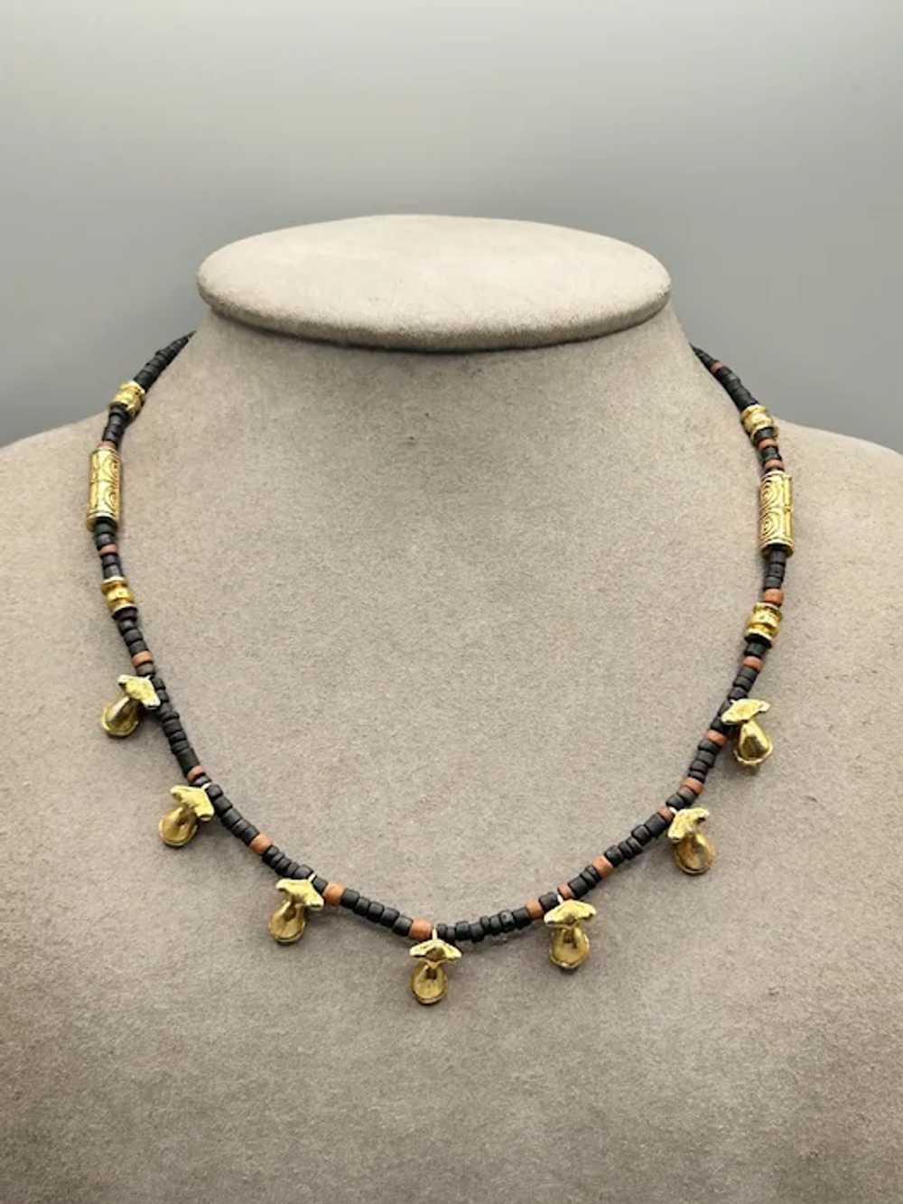 Ethnic Beaded Necklace with Gold Tone Critters Fr… - image 2