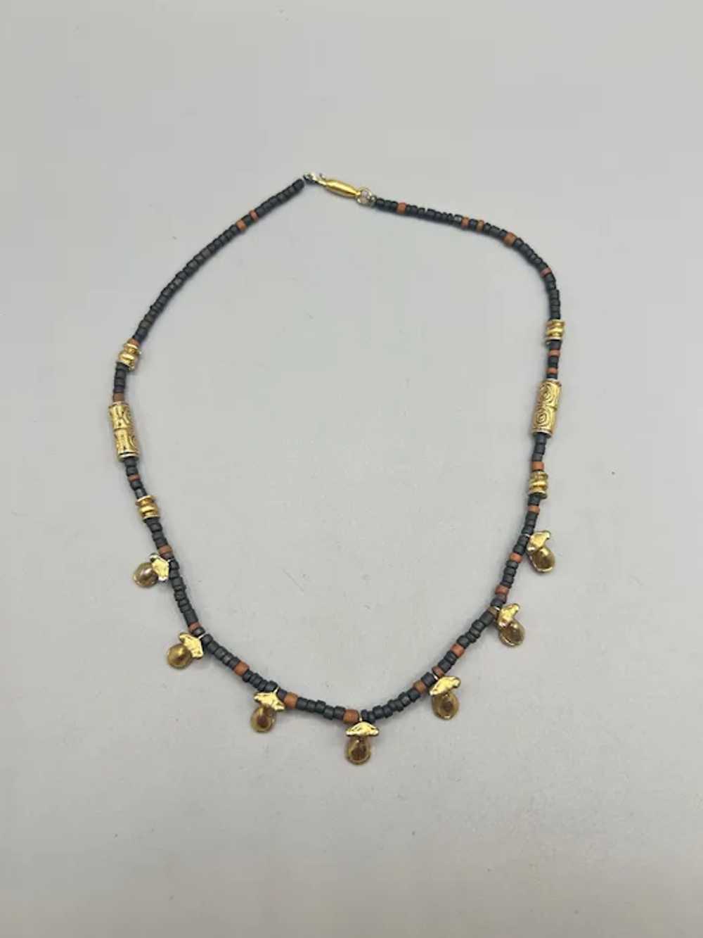 Ethnic Beaded Necklace with Gold Tone Critters Fr… - image 3