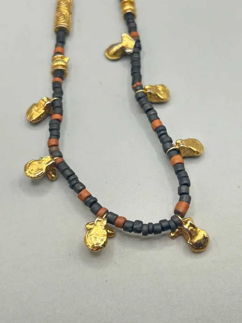 Ethnic Beaded Necklace with Gold Tone Critters Fr… - image 4