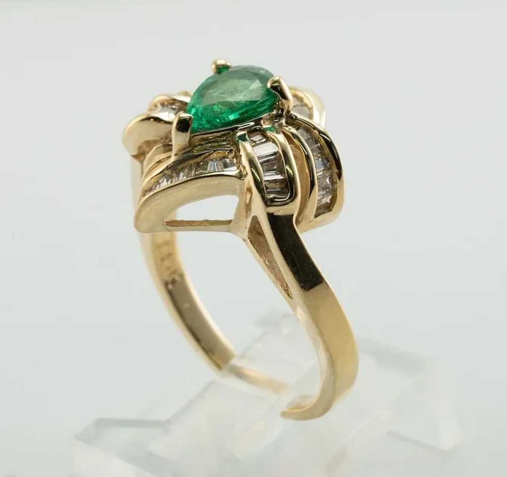 Natural Diamond Emerald Ring 14K Gold Pear cut Pe… - image 10