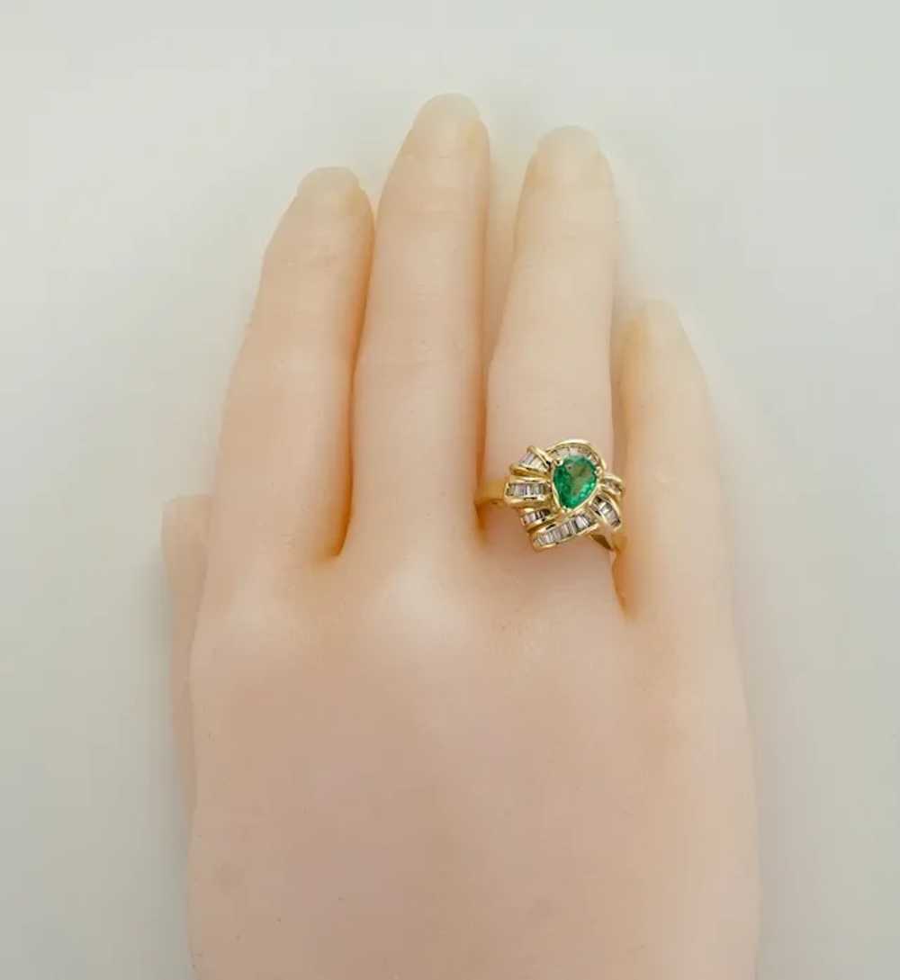 Natural Diamond Emerald Ring 14K Gold Pear cut Pe… - image 11