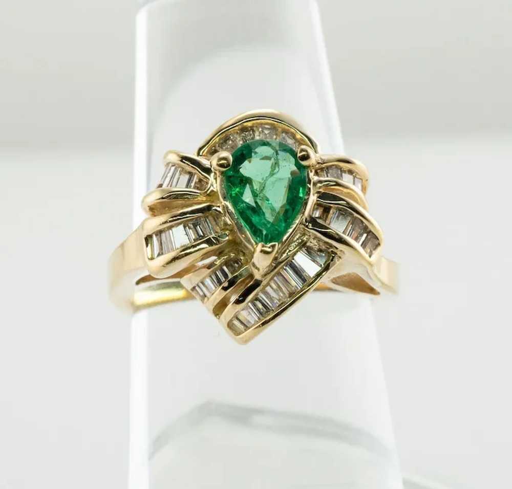 Natural Diamond Emerald Ring 14K Gold Pear cut Pe… - image 12