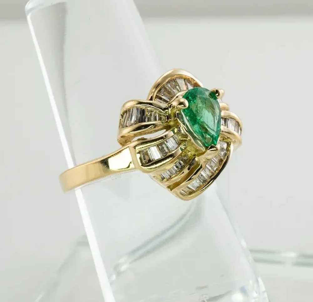 Natural Diamond Emerald Ring 14K Gold Pear cut Pe… - image 2