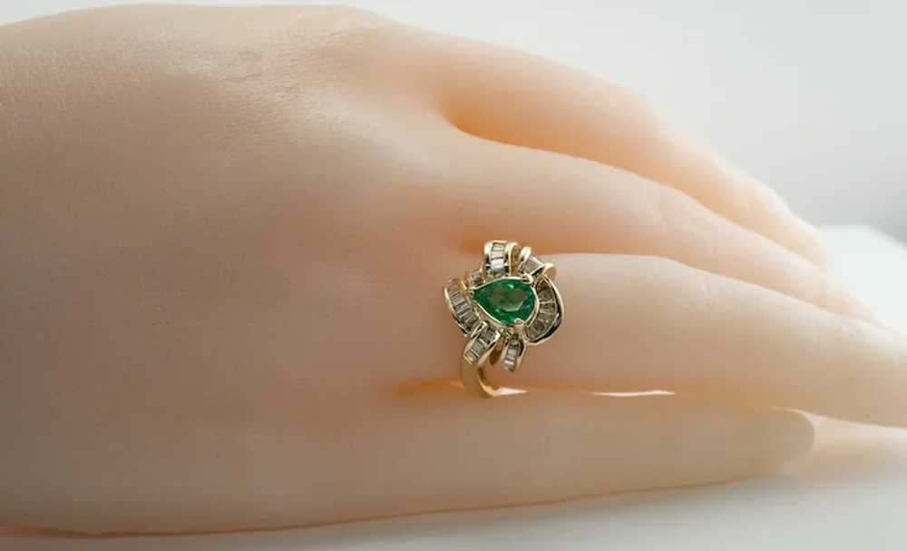 Natural Diamond Emerald Ring 14K Gold Pear cut Pe… - image 3