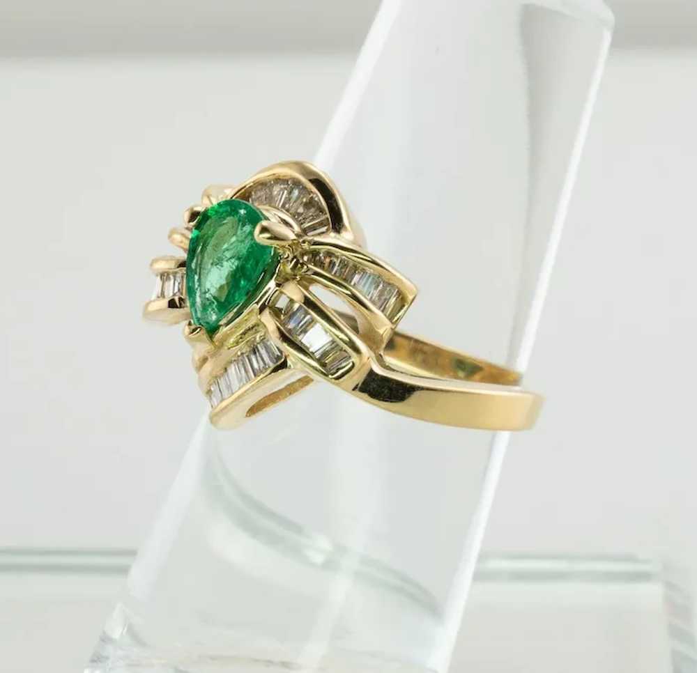 Natural Diamond Emerald Ring 14K Gold Pear cut Pe… - image 4