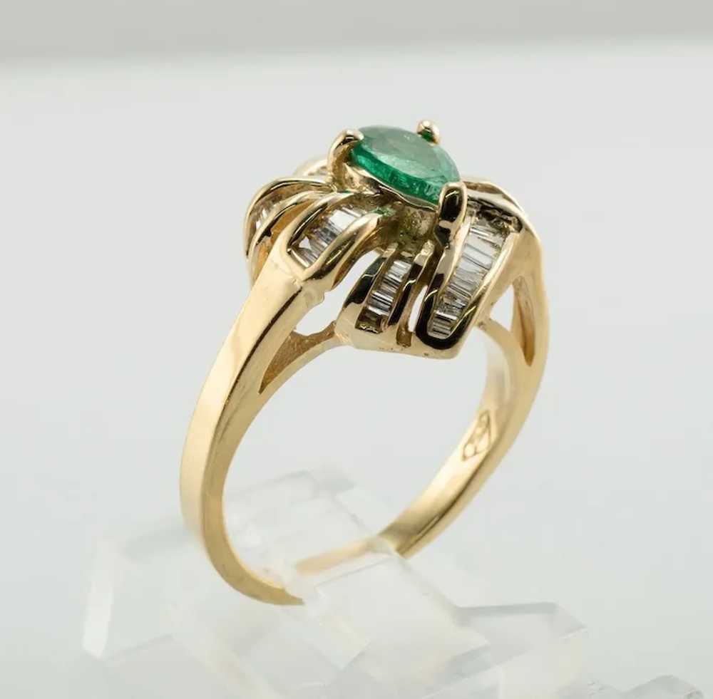 Natural Diamond Emerald Ring 14K Gold Pear cut Pe… - image 7