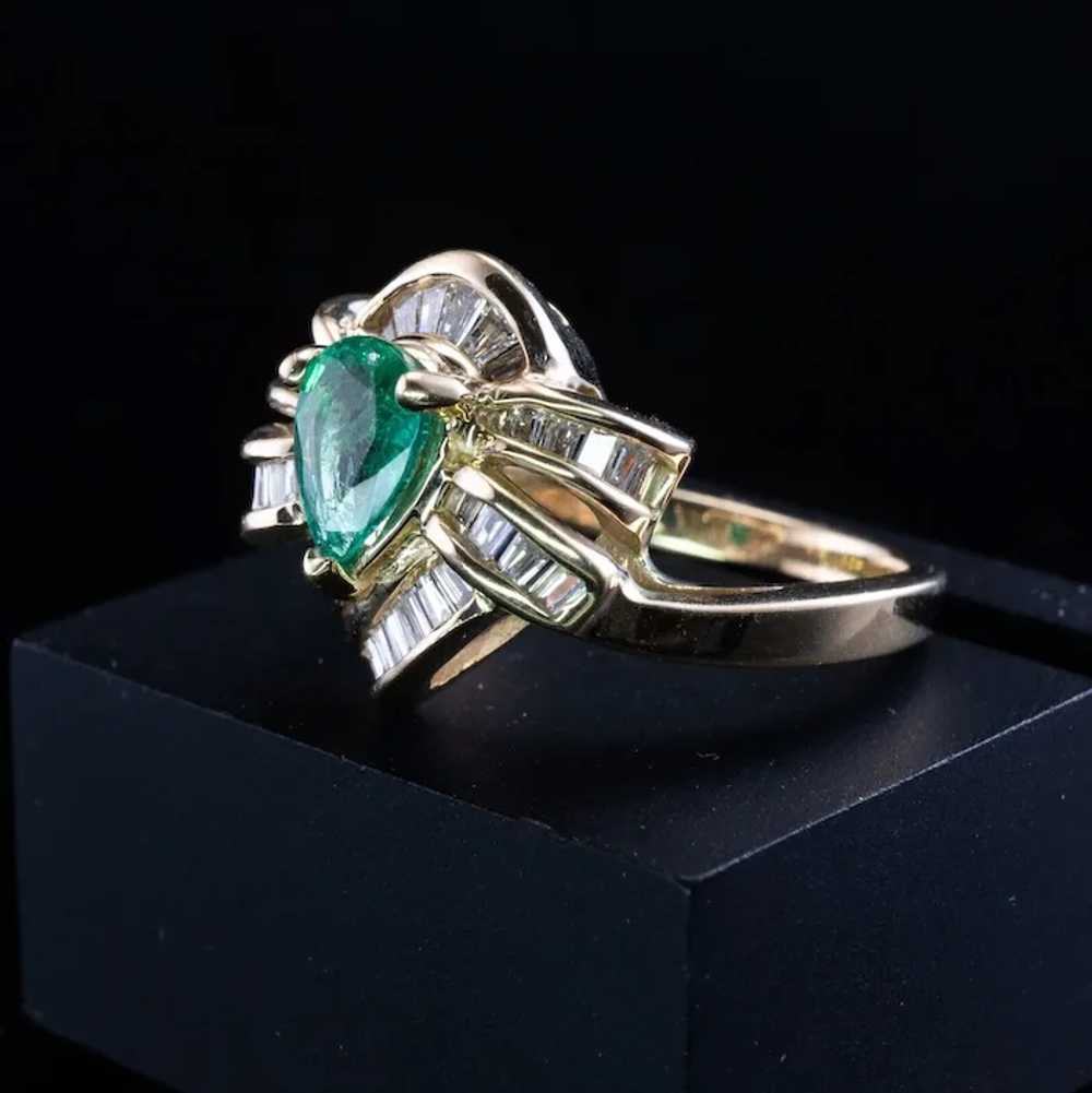 Natural Diamond Emerald Ring 14K Gold Pear cut Pe… - image 9