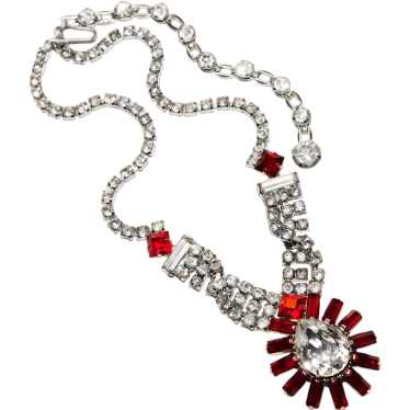 Fabulous RED & CLEAR Rhinestone Vintage Necklace