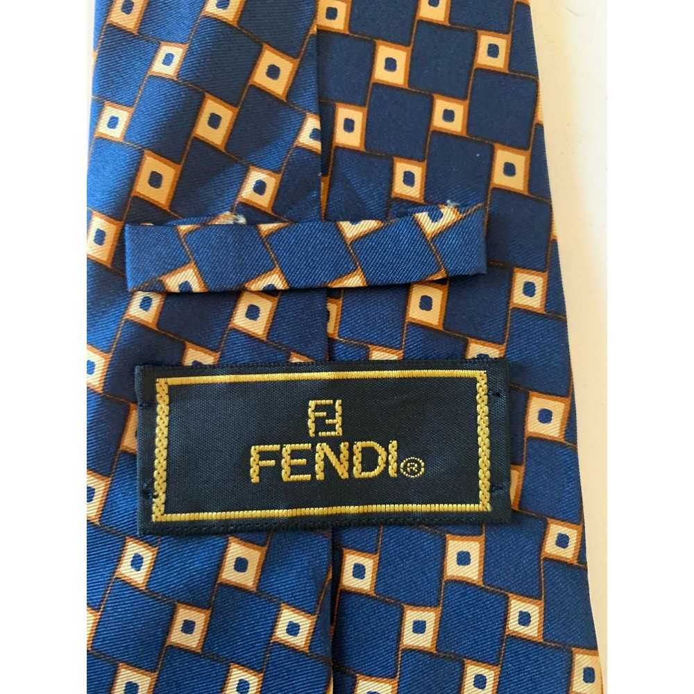 Fendi Fendi 100% silk tie blue, gold, tan. preown… - image 2