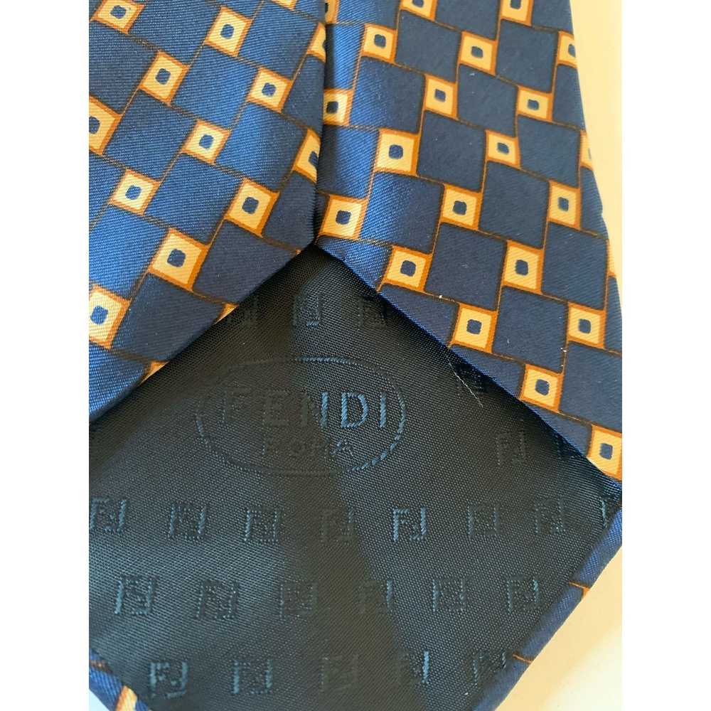 Fendi Fendi 100% silk tie blue, gold, tan. preown… - image 4