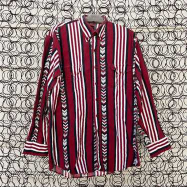 Vintage 90s Karman Aztec Maroon Stripe Aztec Sout… - image 1