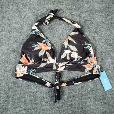 Vintage Womens Black Floral Halter Triangle Beach… - image 1