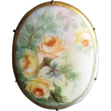 Hand-Painted Ceramic Pin with Yellow Roses